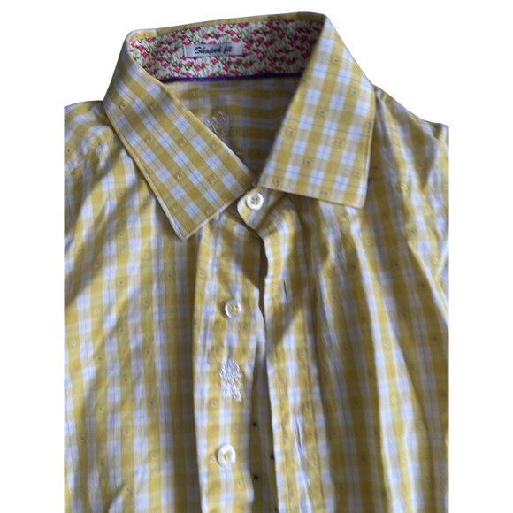 BUGATCHI Men's Yellow Plaid Print Long Sleeve Button Down Shirt Size M - Picture 6 of 8